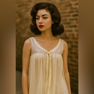 Vintage 60's inspired Bubble Elegant Cream Sleeveless Nightgown size XS-Small